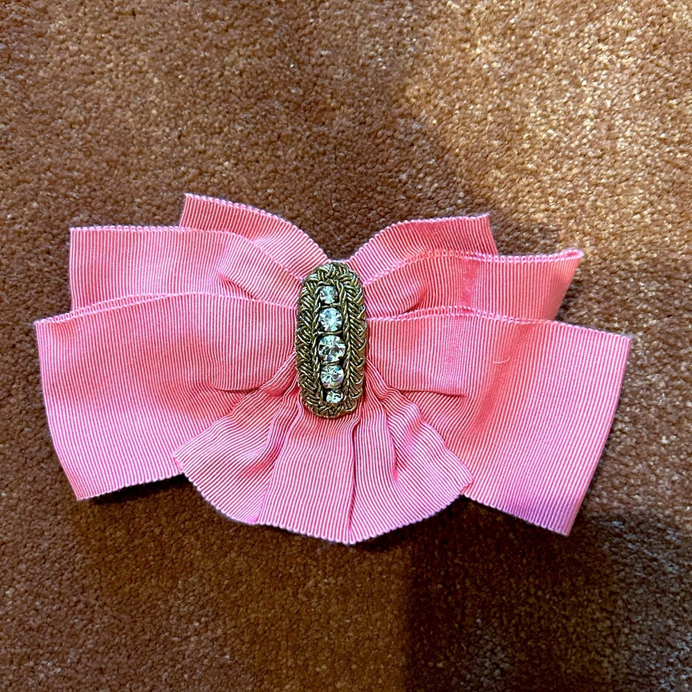 GUCCI PINK GROSGRAIN JEWELED BROACH/ PIN